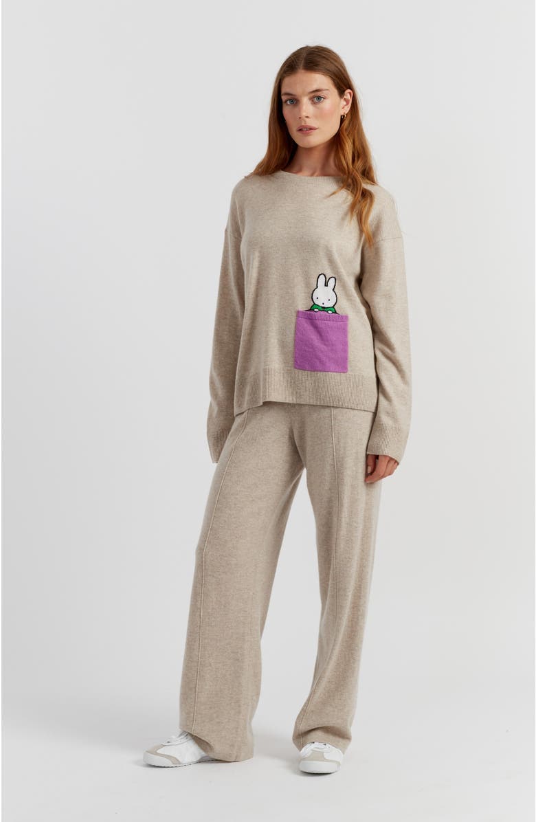 Chinti & Parker Wool-Cashmere Miffy Peek-Pocket Sweater, Alternate, color, Soft Oat
