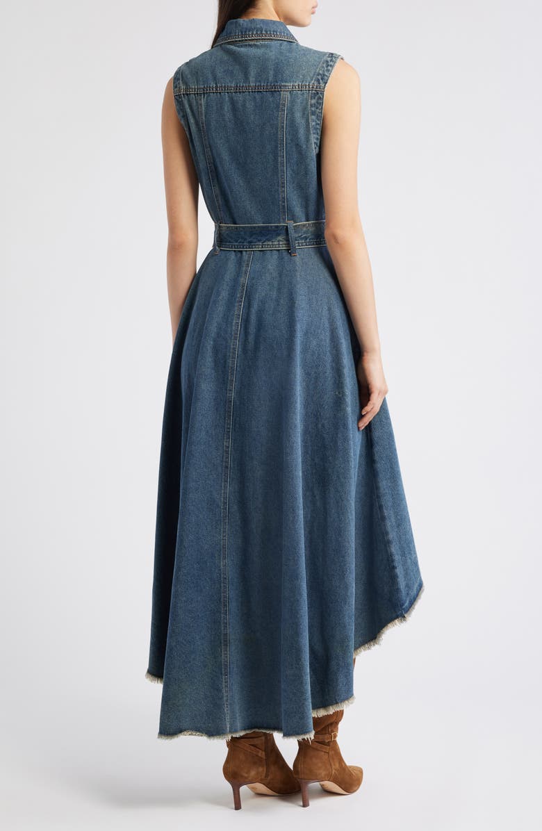 FREEMARKET Denim Tie Waist High Low Midi Dress, Alternate, color, Medium Indigo