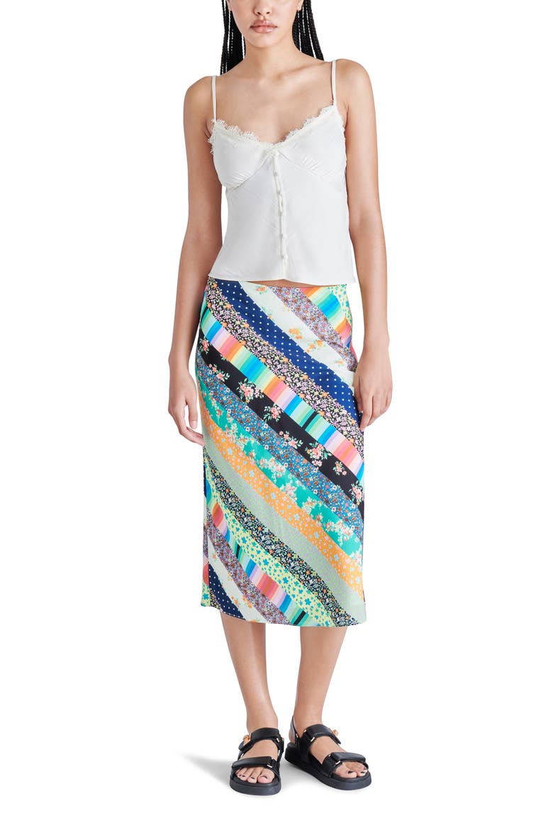 Mindy Patchwork Stripe Midi Skirt, Alternate, color, GREEN STRIPE MULTI