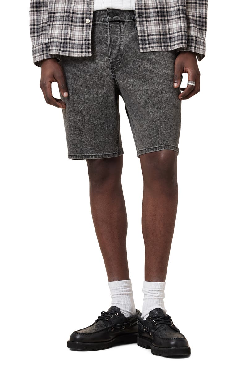 AllSaints Iggy Slim Fit Denim Shorts, Main, color, Washed Black