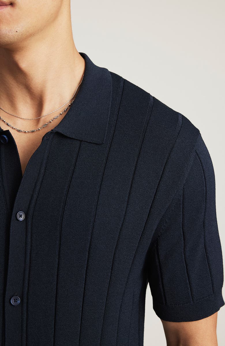 Mavi Jeans Edition Slim Fit Short Sleeve Knit Button-Up Shirt, Alternate, color, Total Eclipse