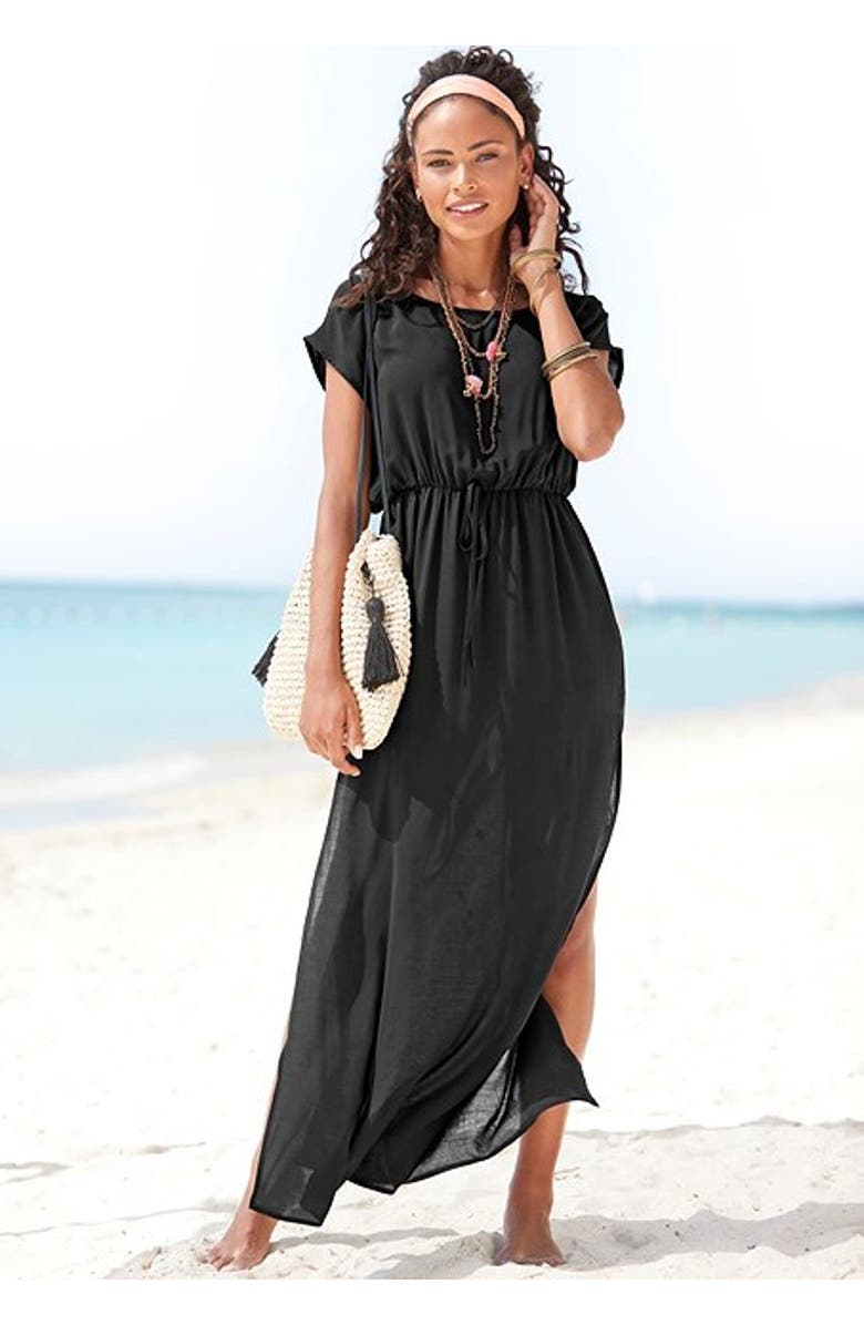 LASCANA Women's Tie Waist Cover Up, Alternate, color, Black