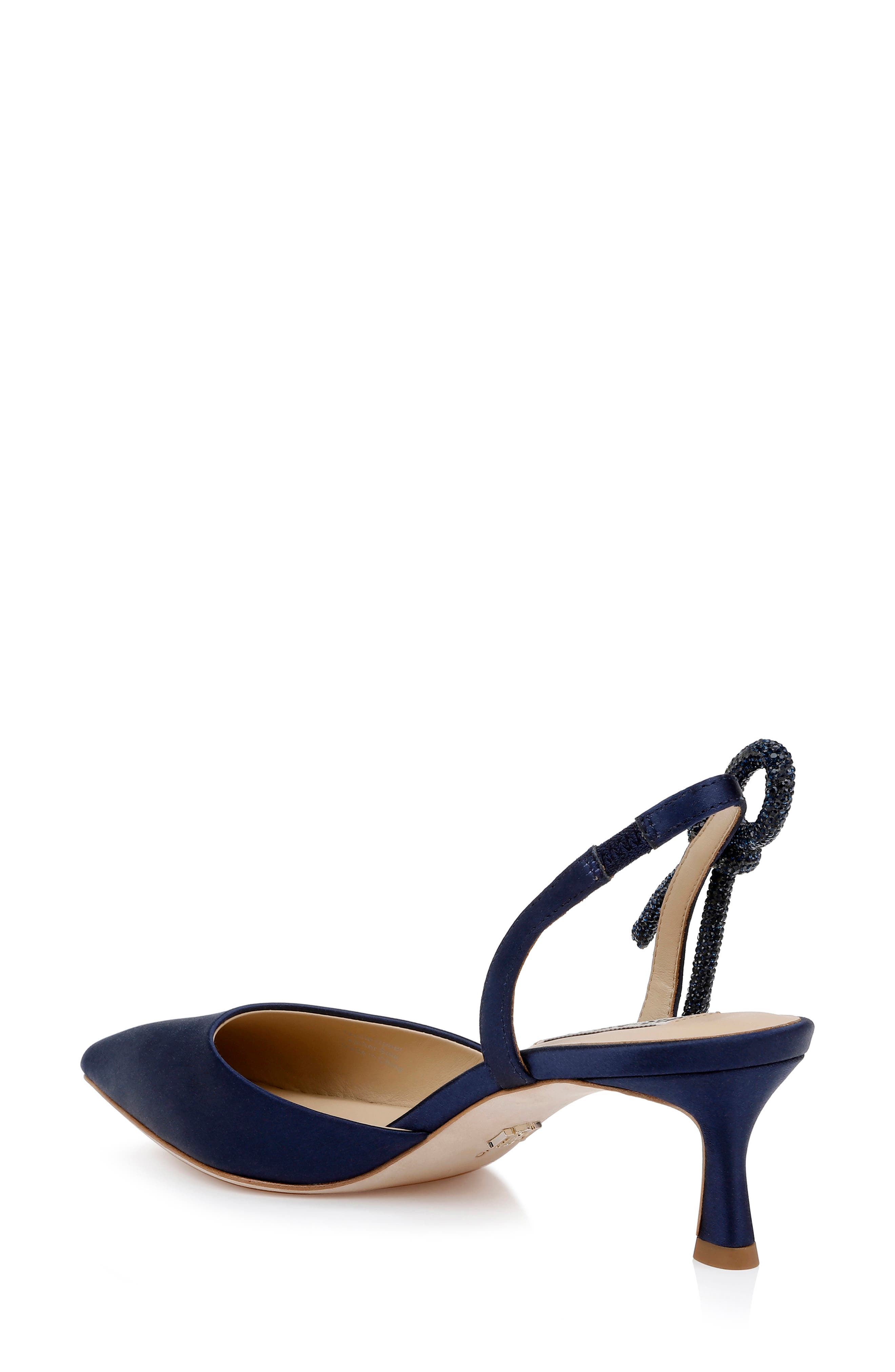 Badgley Mischka Bridal Gentry Slingback Pointed Toe Kitten Heel Pump, Alternate, color, Midnight Satin