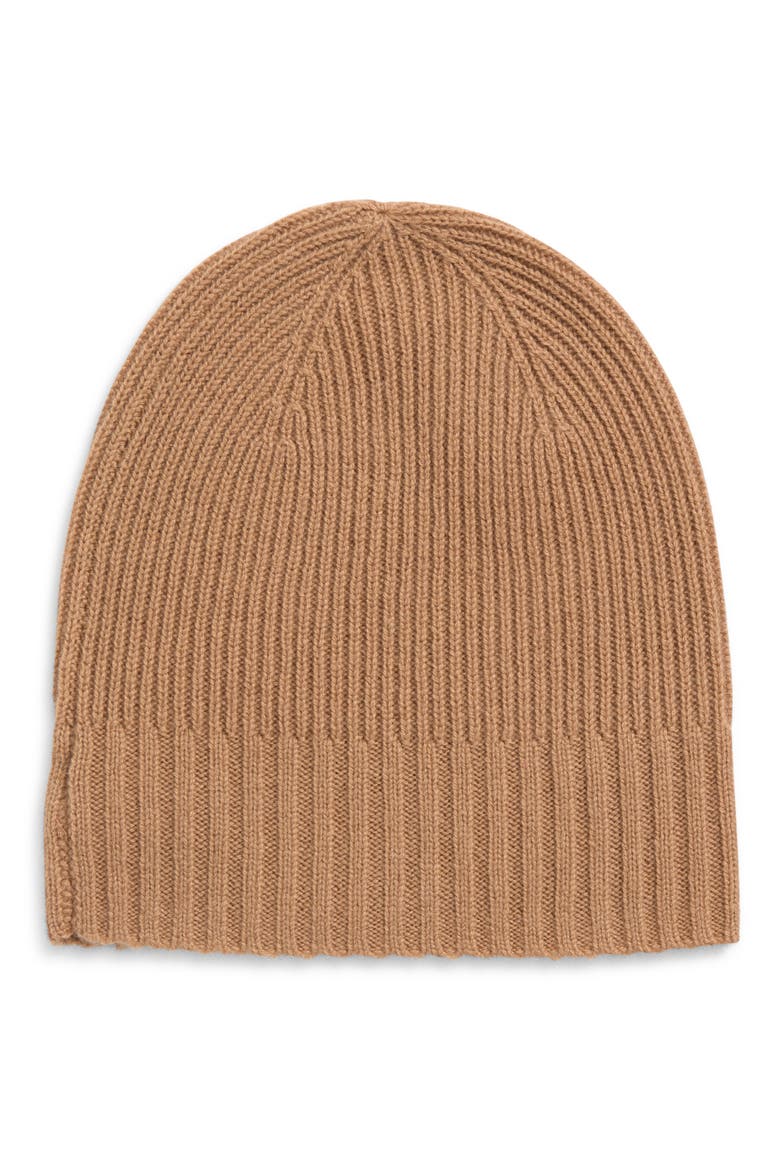 Rib Cashmere Beanie, Main, color, TAN TANNIN