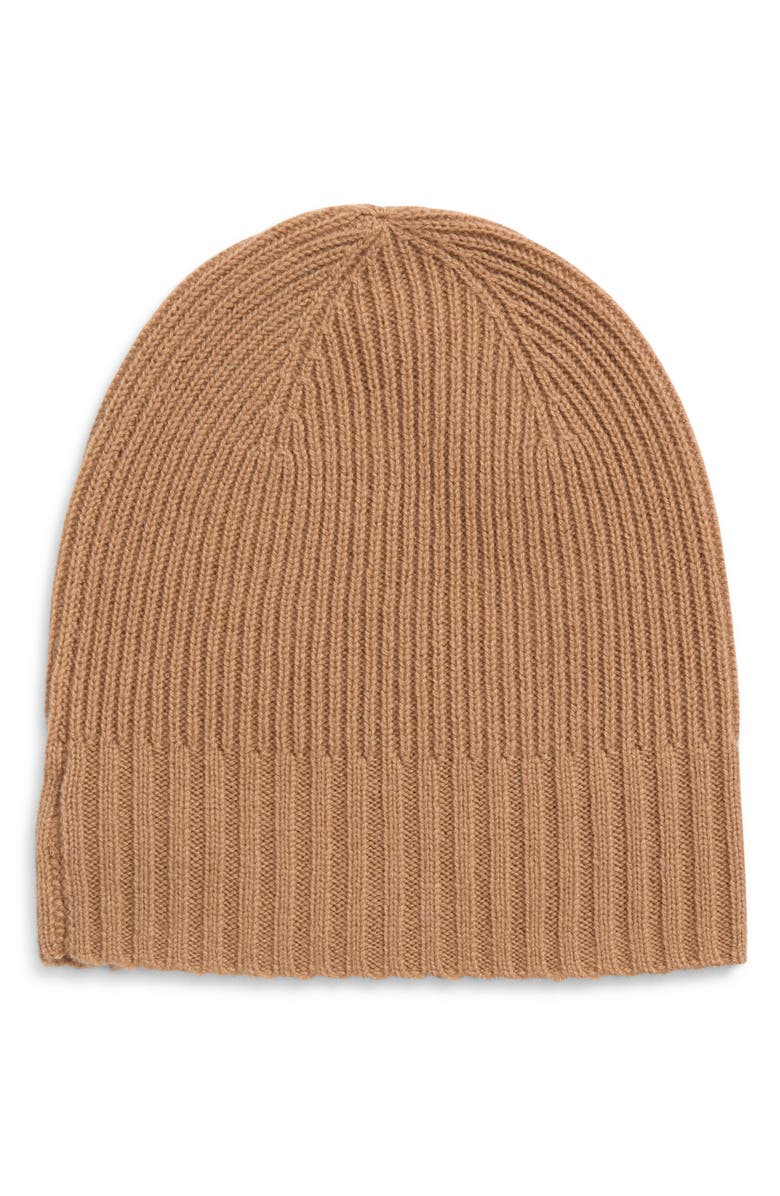Nordstrom Rib Cashmere Beanie, Main, color, Tan Tannin