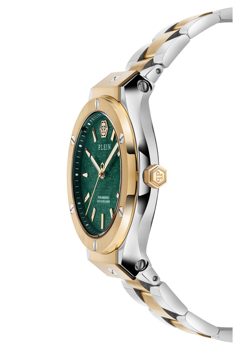 Plein Underdog Green Dial Bracelet, 44mm, Alternate, color, TWO TONE