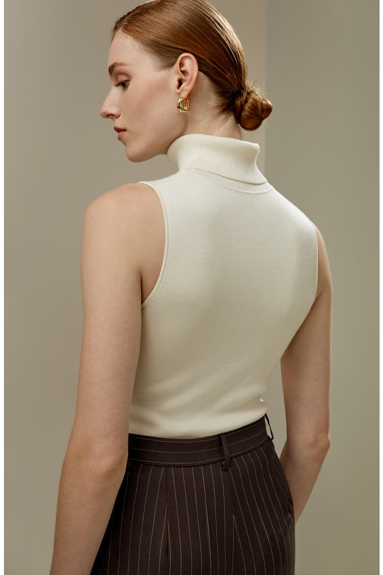 Women's Silk Knitted Turtleneck Sleeveless Top, Alternate, color, White