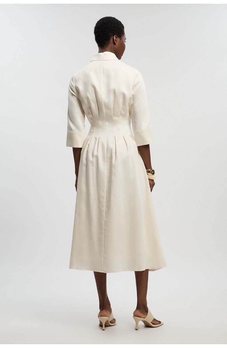 Karen Millen Tailored Linen Darted Waist Midi Dress, Alternate, color, Ivory