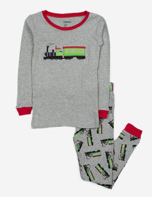 Leveret Kids Cotton Two-piece Printed Pajamas, Vehicles & Machines In Gray