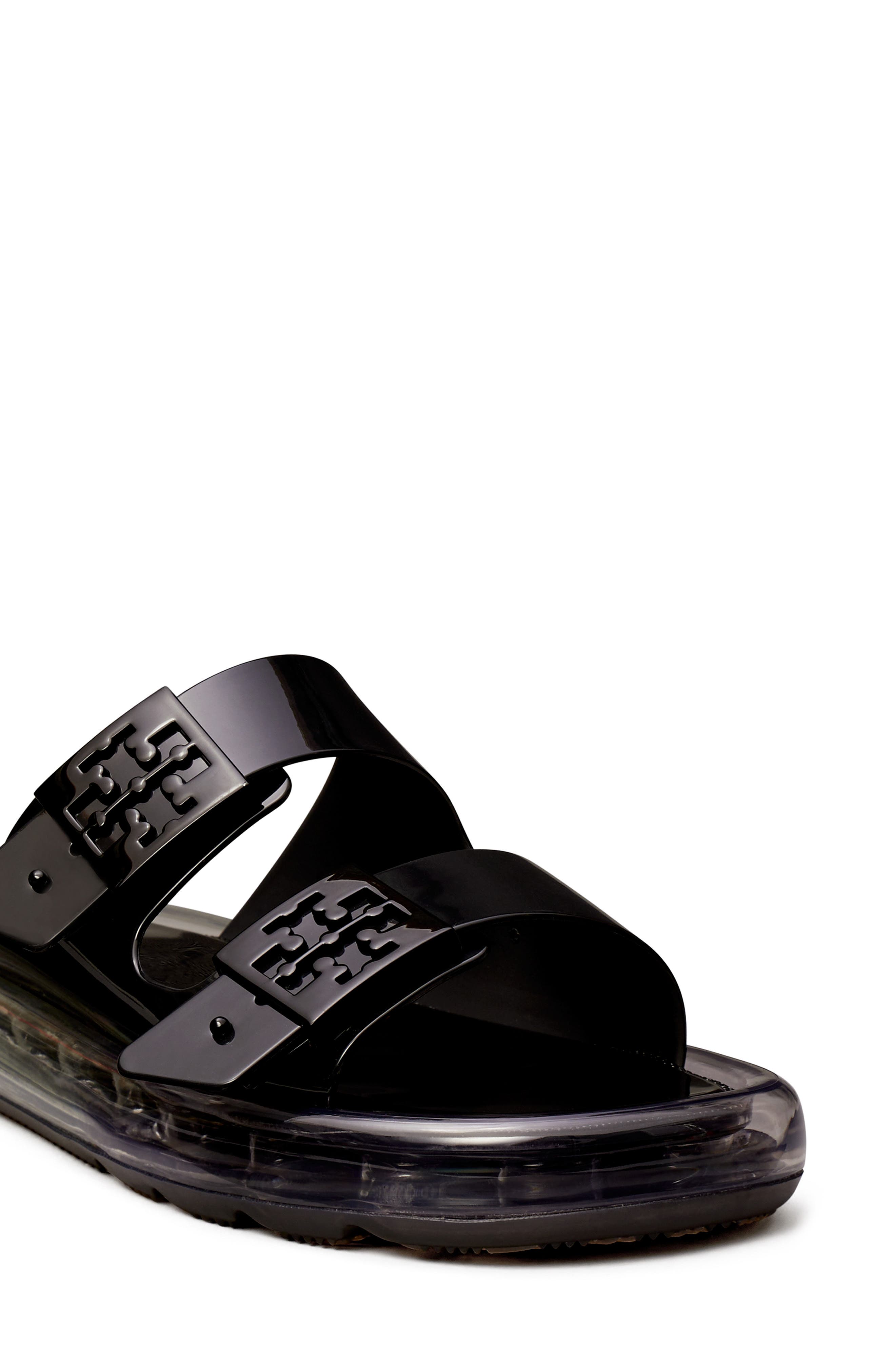 Buckle Bubble Jelly Slide Sandal, Alternate, color, BLACK