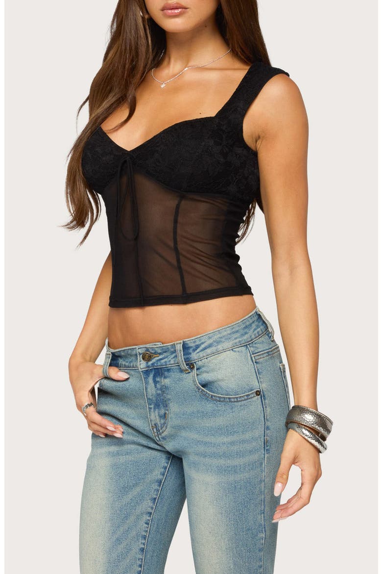 Uli Sheer Mesh Wide Strap Top, Alternate, color, BLACK
