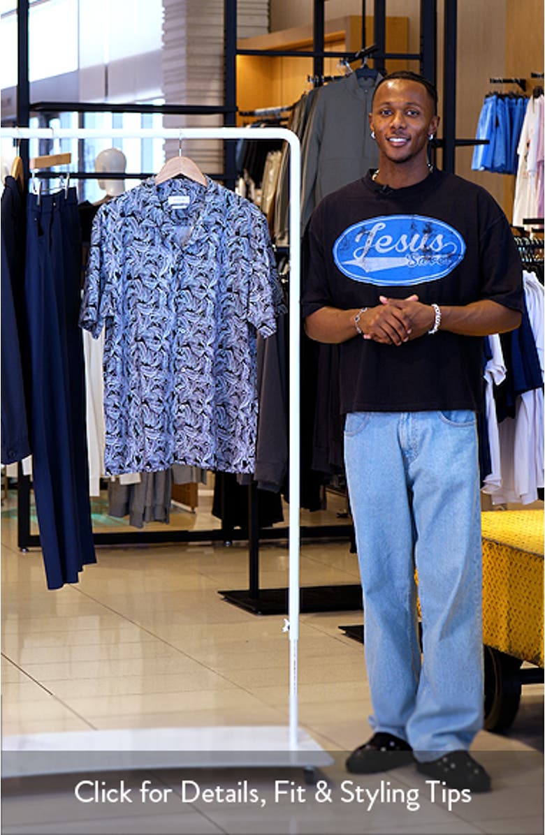 Cole OoohCotton<sup>®</sup> Feather Leaf Print Camp Shirt, sales video thumbnail