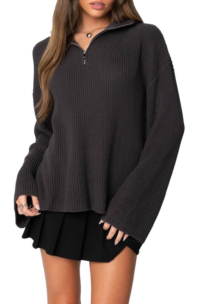 Amour High Neck Oversize Half Zip Knit Pullover, Main, color, DARK GRAY