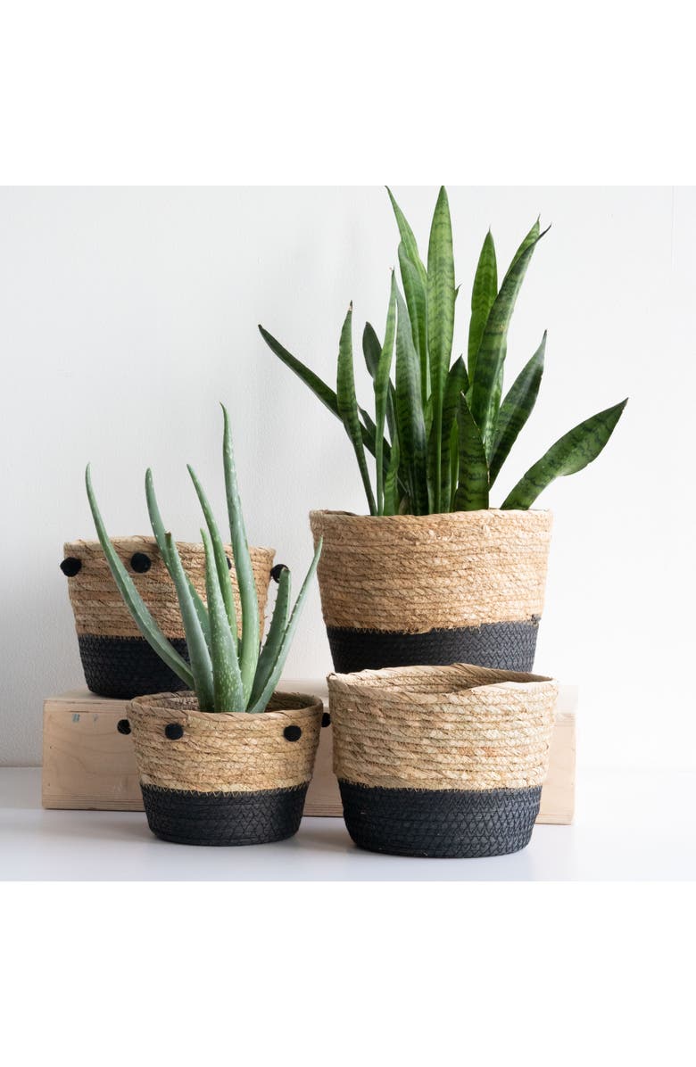 Foreside Home and Garden Set of 2 Large Black and Natural Cattail Decorative Storage Baskets, Alternate, color, Black
