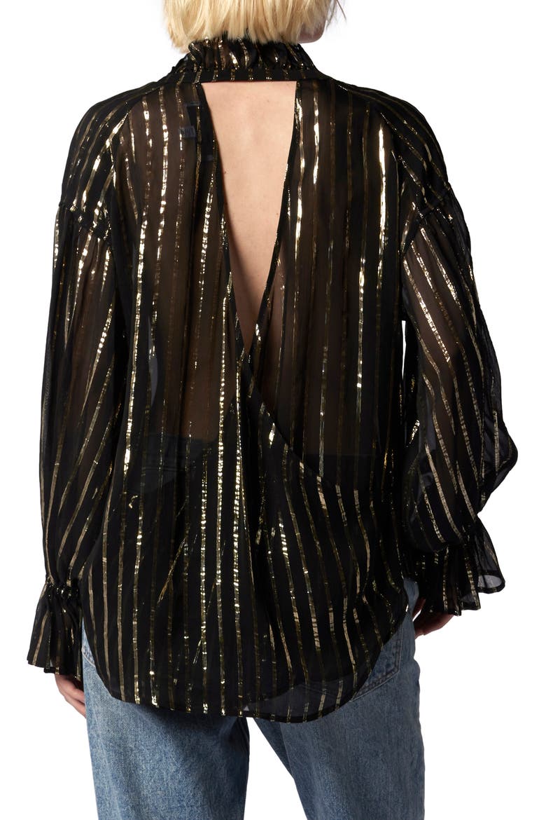 Farah Stripe Metallic Cutout Blouse, Alternate, color, TRUE BLACK