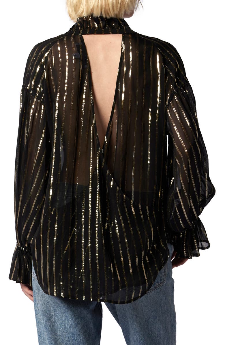 Equipment Farah Stripe Metallic Cutout Blouse, Alternate, color, True Black And Gold Metallic