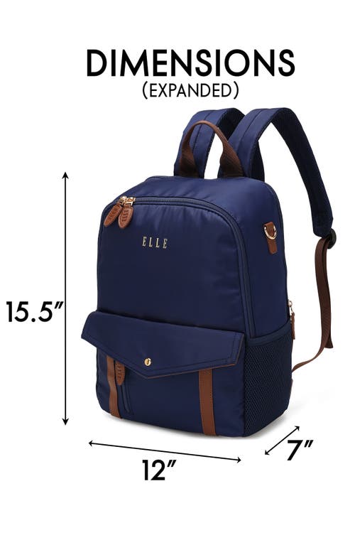Elle Luxe Journey 18l Twill And Vegan Leather Backpack In Blue
