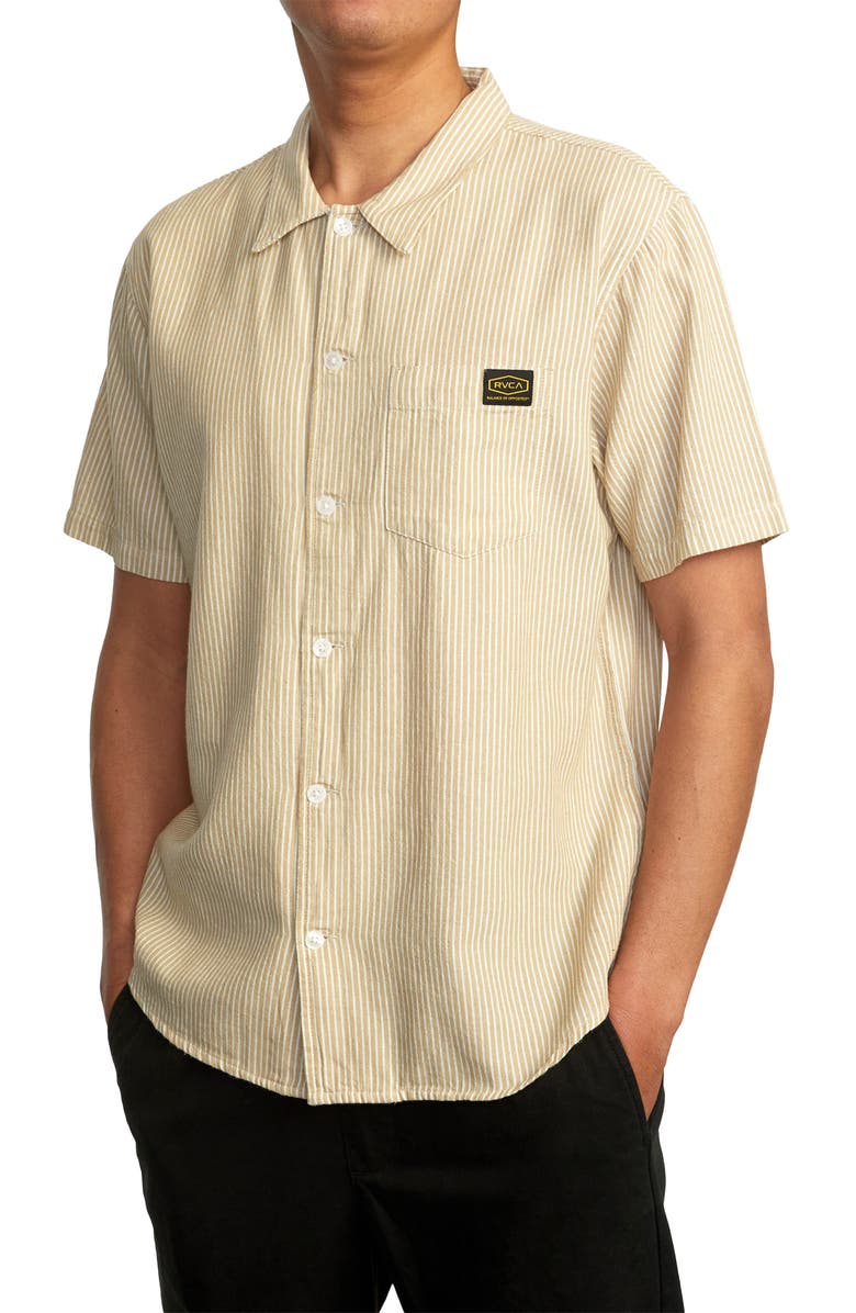RVCA Dayshift Stripe Cotton Short Sleeve Button-Up Shirt, Alternate, color,