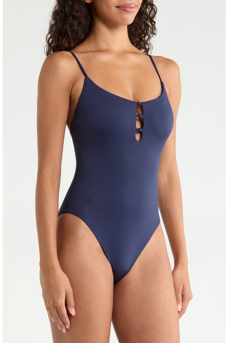Knotted Keyhole One-Piece Swimsuit, Alternate, color, DARK NAVY