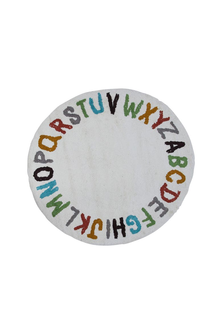 Round Cotton Tufted Alphabet Rug, Multicolor, Main, color, White