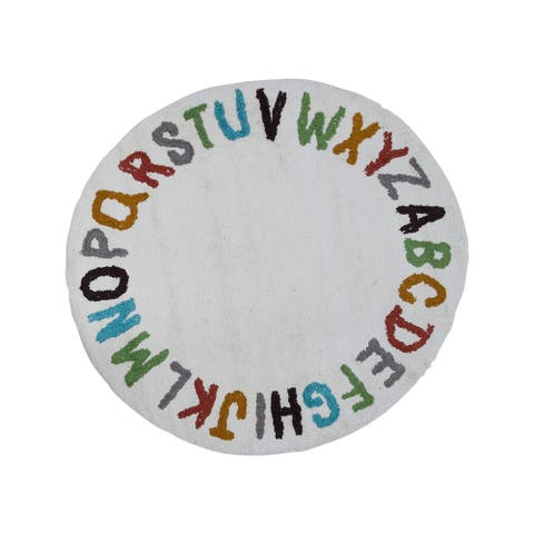 Round Cotton Tufted Alphabet Rug, Multicolor