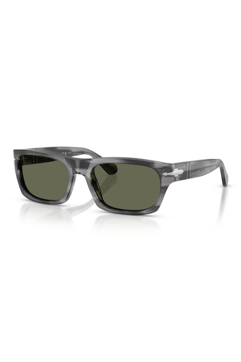 Gender Inclusive PO3398S 55mm Polarized Rectangular Sunglasses, Alternate, color, STRIPED GREY / GREEN POLAR
