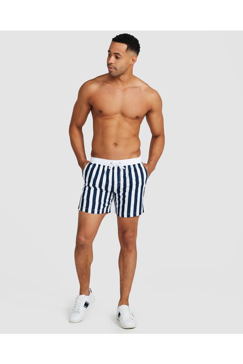 Oslo Swim Short, Alternate, color, Navy & White Panel Stripe