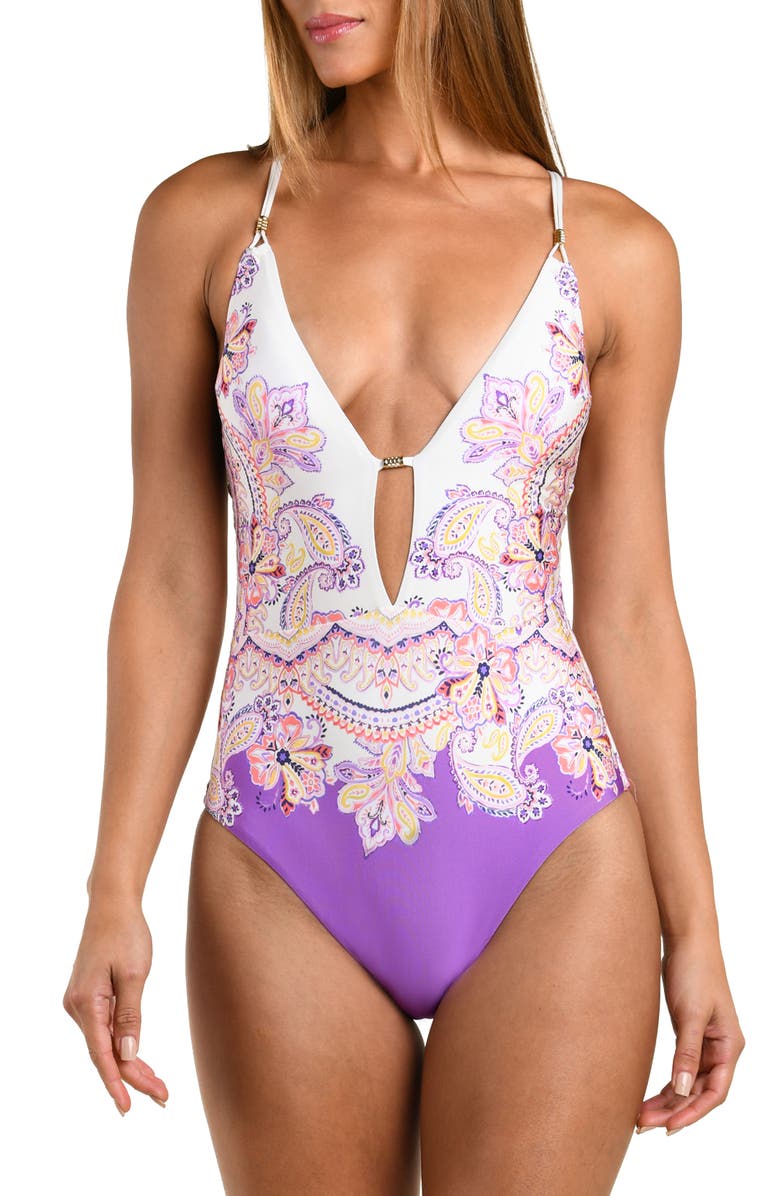 Sunshine 79 Lilac Cascade Plunge One-Piece Swimsuit, Main, color, 