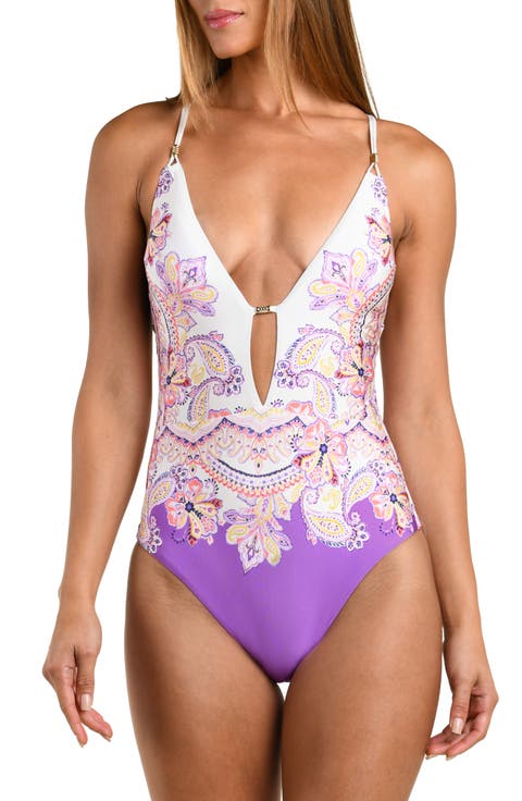 Lilac Cascade Plunge One-Piece Swimsuit