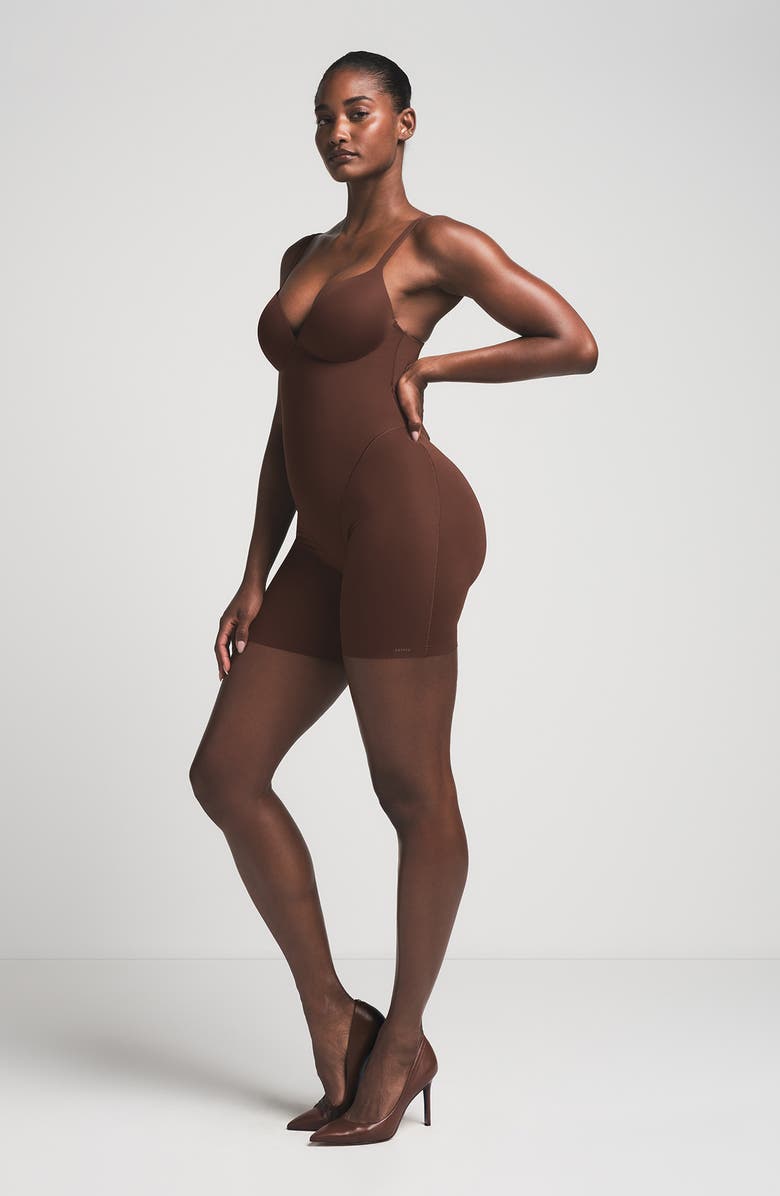 SKIMS Ultimate Body Push-Up Enhancing Padded Midthigh Bodysuit, Alternate, color, Cocoa