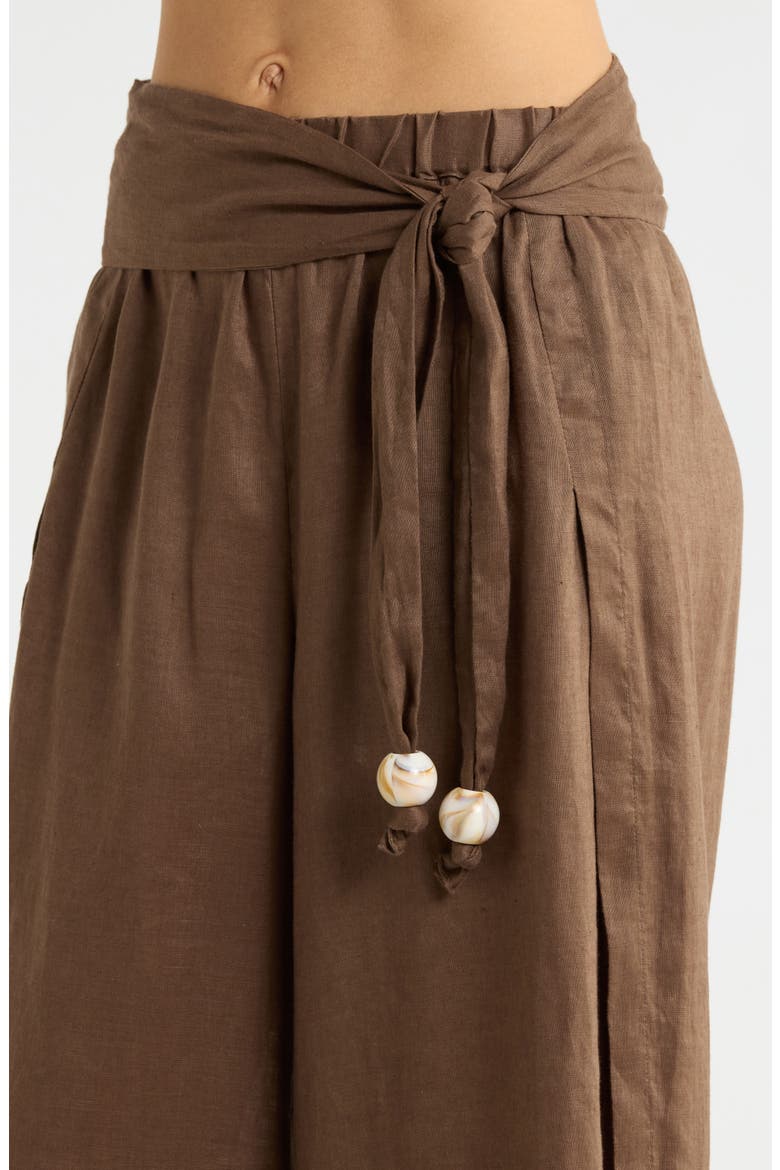 Tie Side Linen Cover-Up Pants, Alternate, color, BROWN