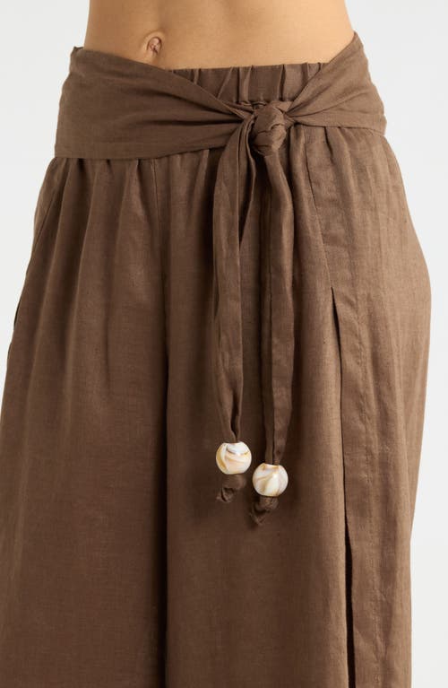 Elan Tie Side Linen Cover-up Pants In Brown
