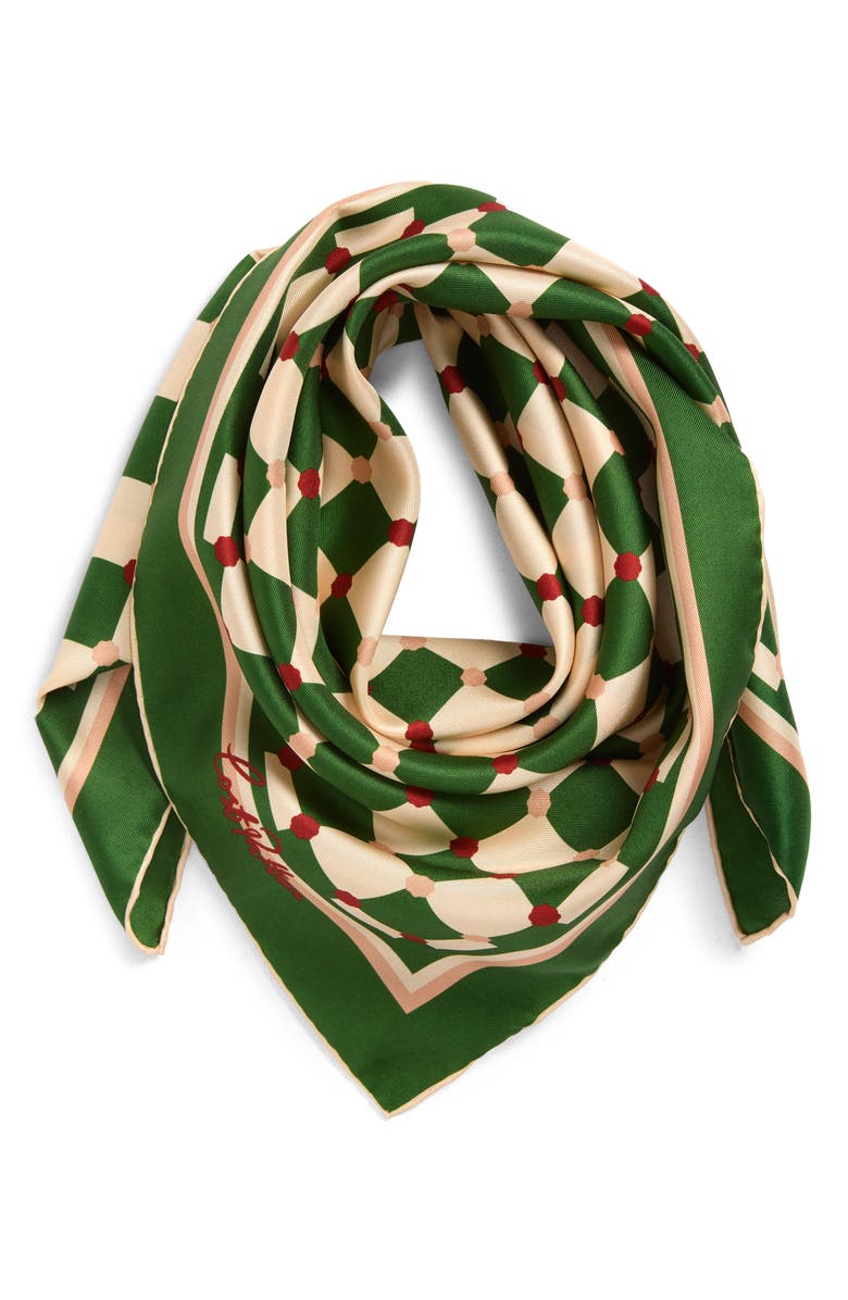 Lost Pattern Checkerboard Silk Square Bandana, Alternate, color, Green