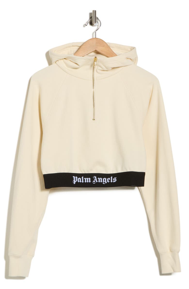 Palm Angels Hooded Crop Sweatshirt, Main, color, White Black