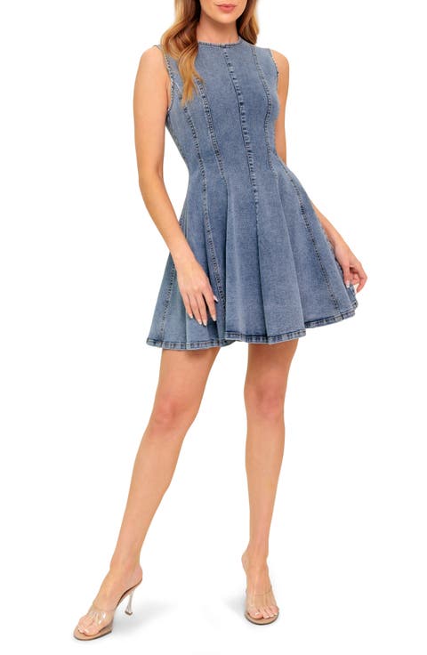 Sleeveless Washed Denim Fit & Flare Minidress