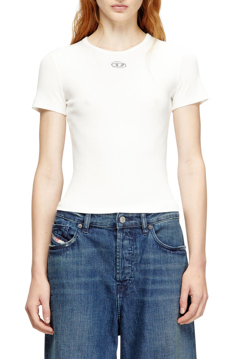 T-Ele-Long-OD Metallic Oval D Cutout Rib T-Shirt, Main, color, OFF/ WHITE