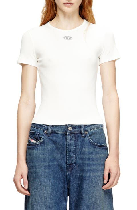 T-Ele-Long-OD Metallic Oval D Cutout Rib T-Shirt