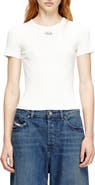 DIESEL® T-Ele-Long-OD Metallic Oval D Cutout Rib T-Shirt