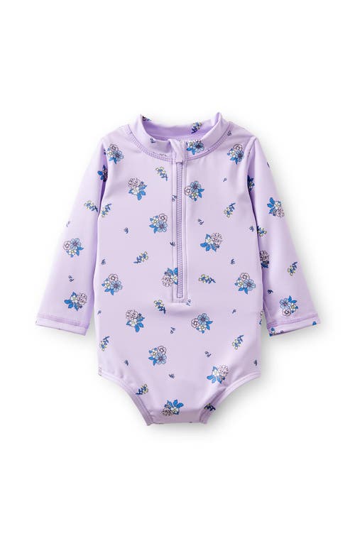 Cotton On Kids Lucy Long Sleeve Ruffle Back Swimsuit in Vintage Lilac Bella Ditsy at Nordstrom, Size 6-12M