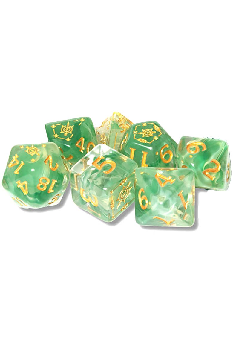 White and Green 14 Piece RPG Die Set, Alternate, color, Multicolored