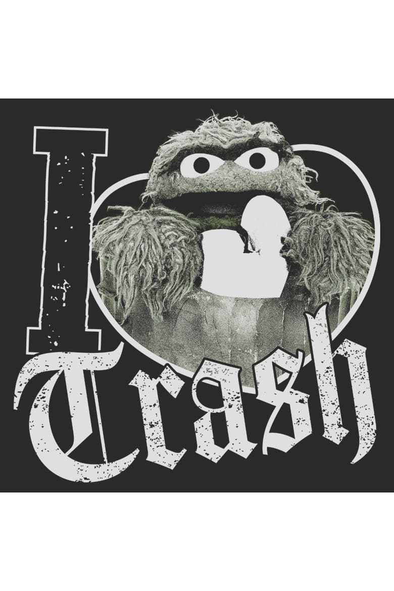 Mens Sesame Street I Love Trash Oscar the Grouch T Shirt, Alternate, color, Charcoal