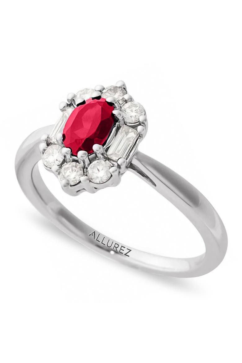 Oval Lab Ruby & Diamond Halo Ring 14K, Main, color, 1ct/White Gold