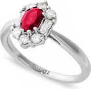 ALLUREZ Oval Lab Ruby & Diamond Halo Ring 14K
