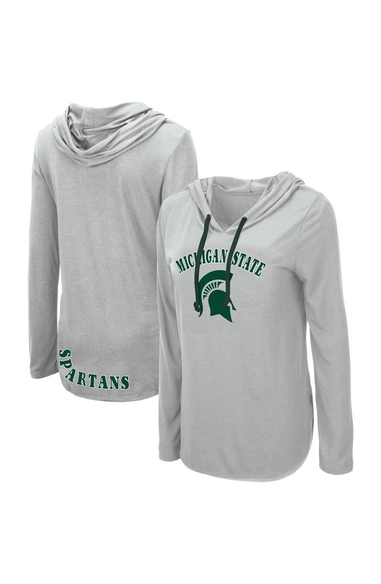 COLOSSEUM Women's Colosseum Heather Gray Michigan State Spartans My Lover Lightweight Hooded Long Sleeve T-Shirt, Main, color, Heather Gray