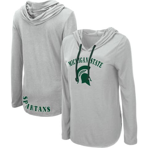 Women's Colosseum Heather Gray Michigan State Spartans My Lover Lightweight Hooded Long Sleeve T-Shirt