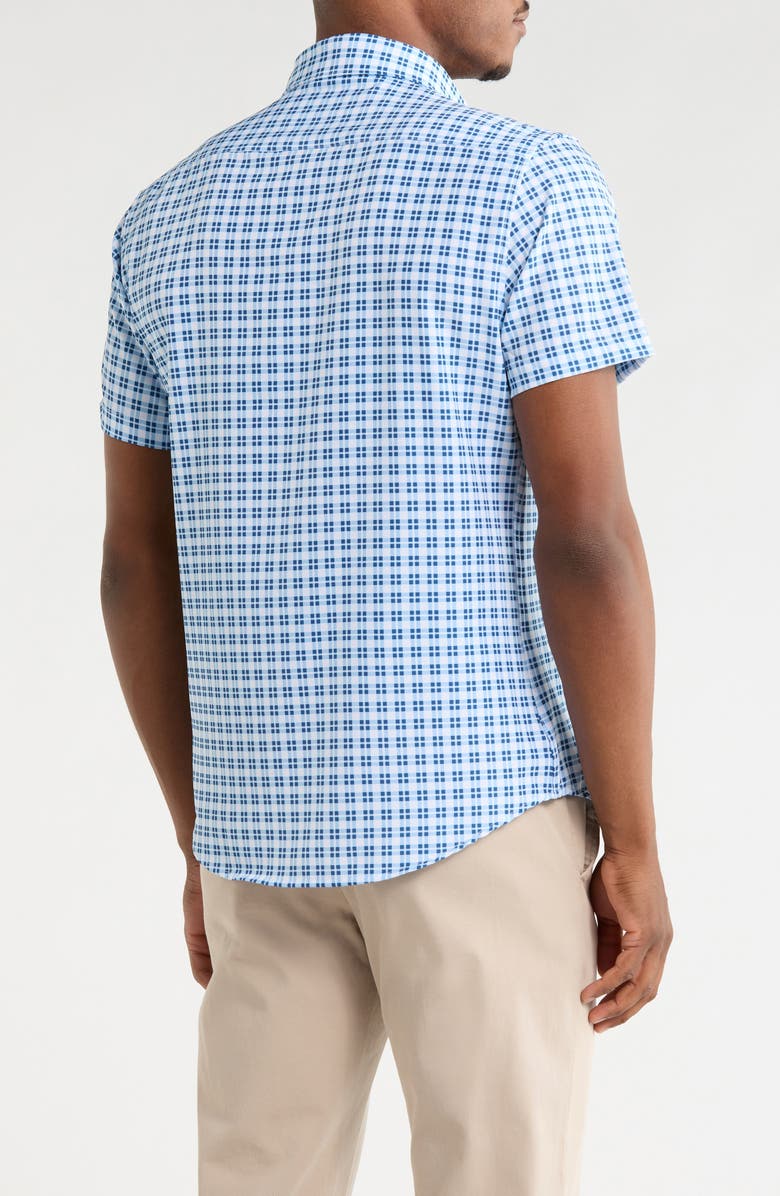 DENIM AND FLOWER Plaid Short Sleeve Stretch Button-Down Shirt, Alternate, color, White