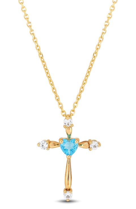 Swiss Blue Topaz & Diamond Cross Pendant Necklace - 0.12ct.