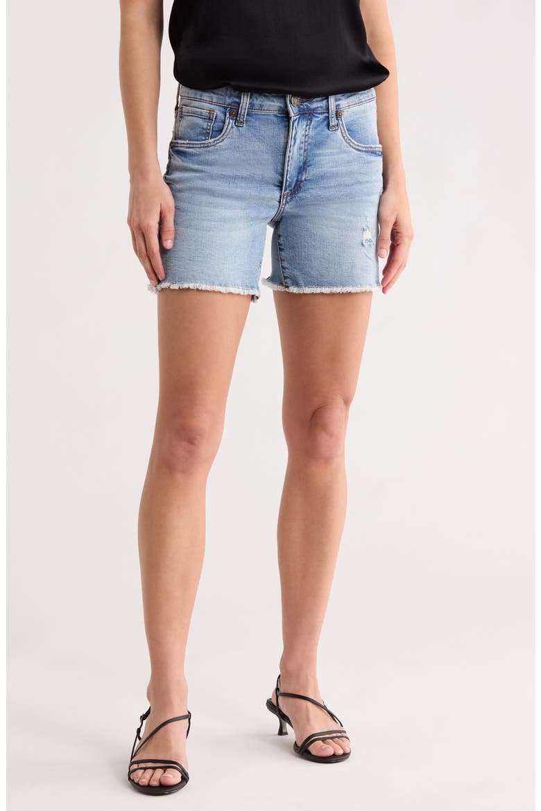 Kity Frayed Denim Boyfriend Shorts, Main, color, LISIANTHUS