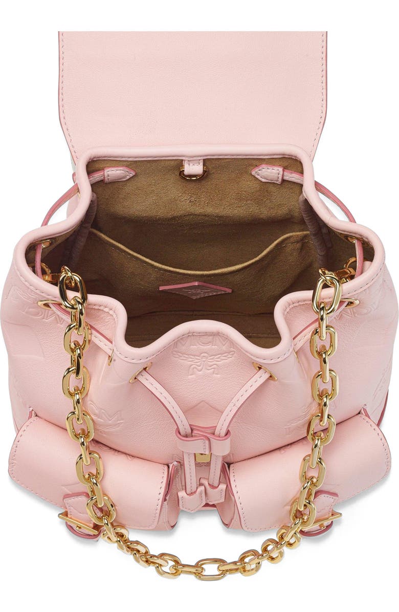 MCM Aren Drawstring Backpack in Maxi Monogram Leather, Alternate, color, Lotus Pink