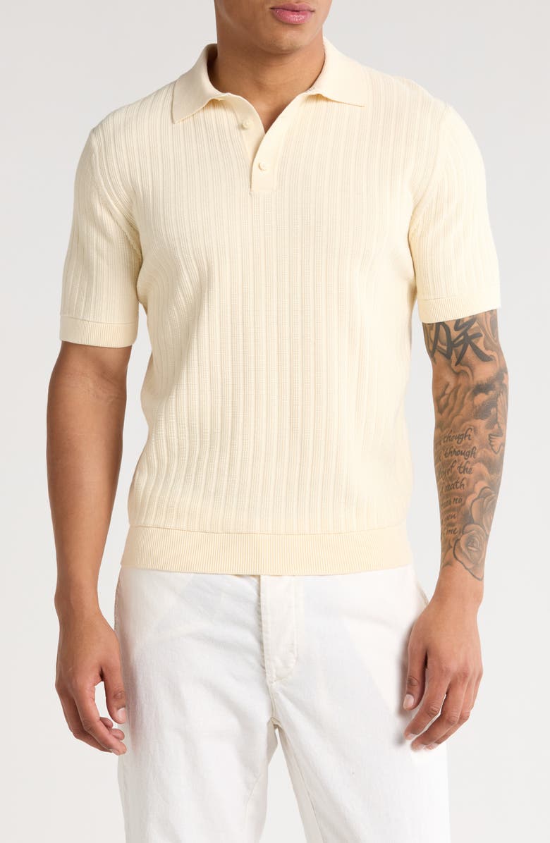 DENIM AND FLOWER Ribbed Cotton Polo Sweater, Main, color, Cream
